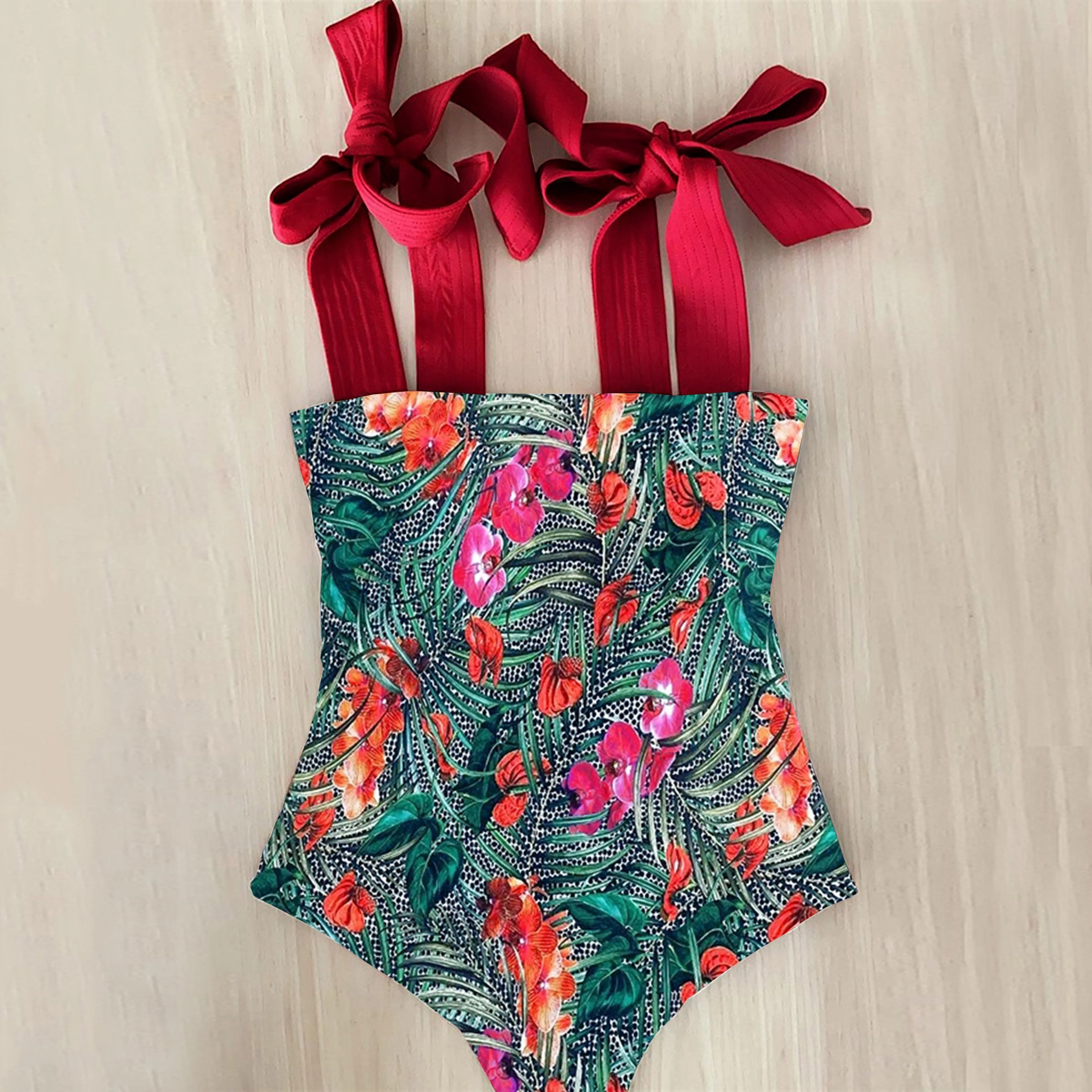 2023 New Sexy One Piece Swimsuit Shoulder Strappy Swimsuit Print Floral Swimwear