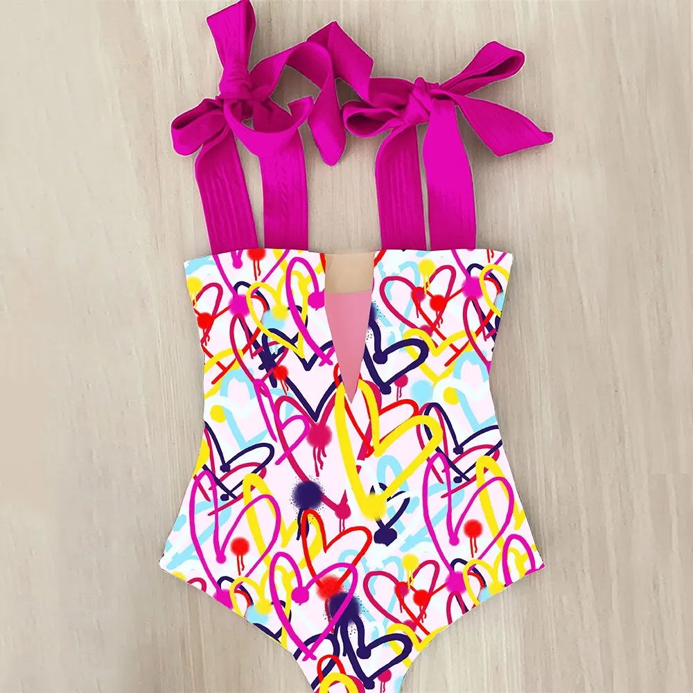 2023 New Sexy One Piece Swimsuit Shoulder Strappy Swimsuit Print Floral Swimwear