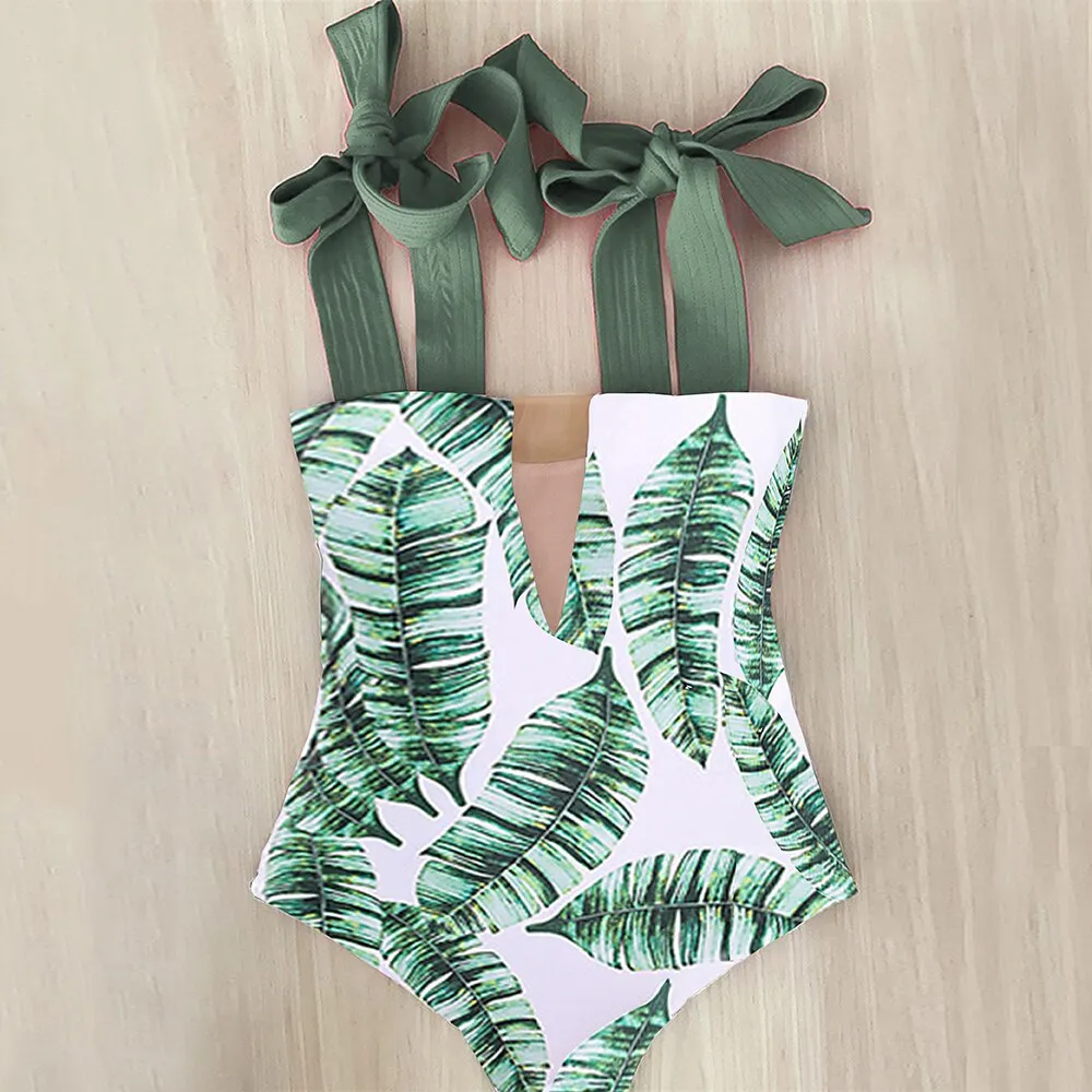 2023 New Sexy One Piece Swimsuit Shoulder Strappy Swimsuit Print Floral Swimwear