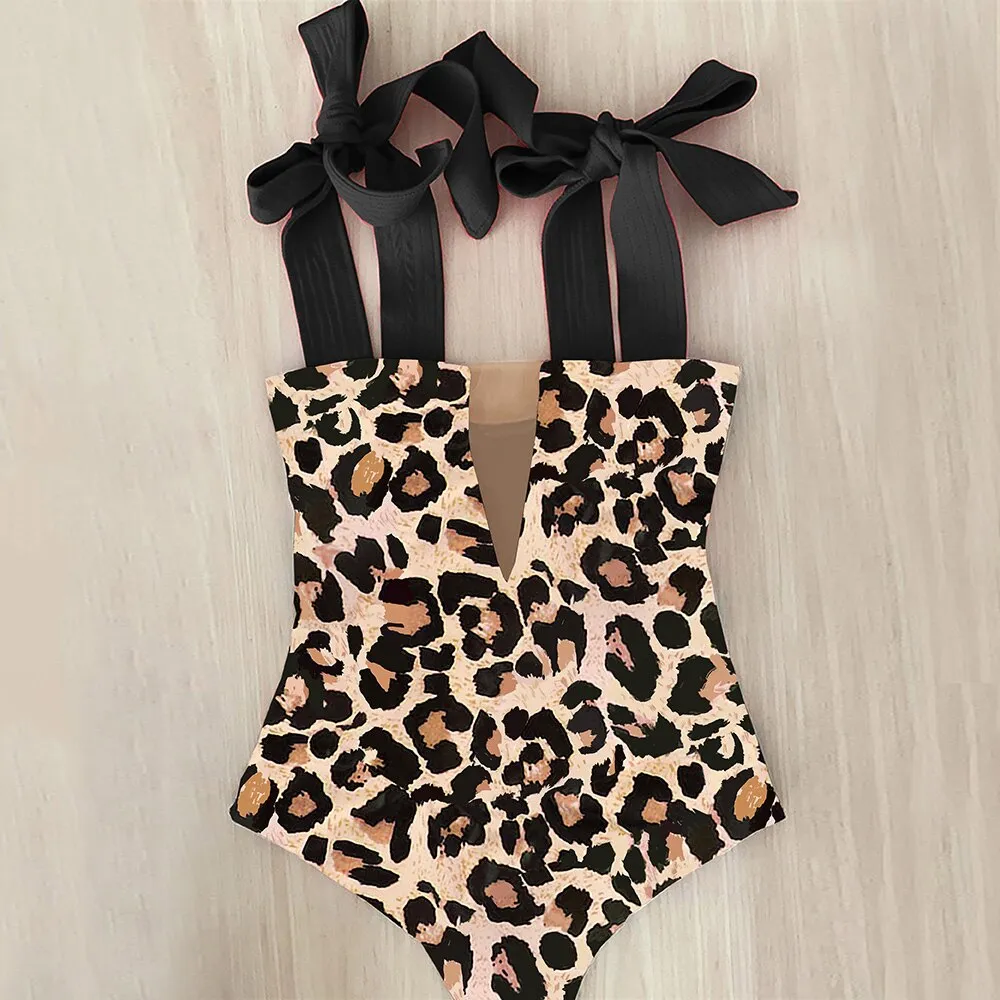 2023 New Sexy One Piece Swimsuit Shoulder Strappy Swimsuit Print Floral Swimwear