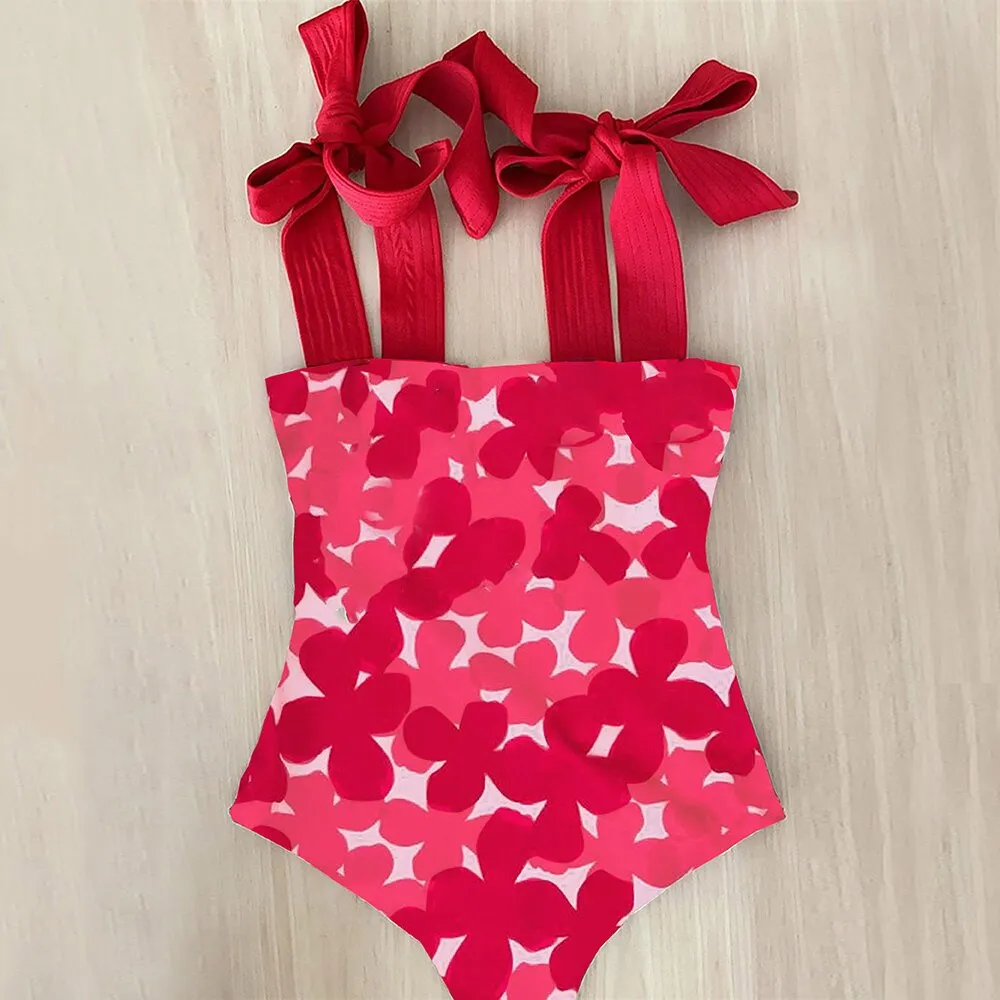 2023 New Sexy One Piece Swimsuit Shoulder Strappy Swimsuit Print Floral Swimwear