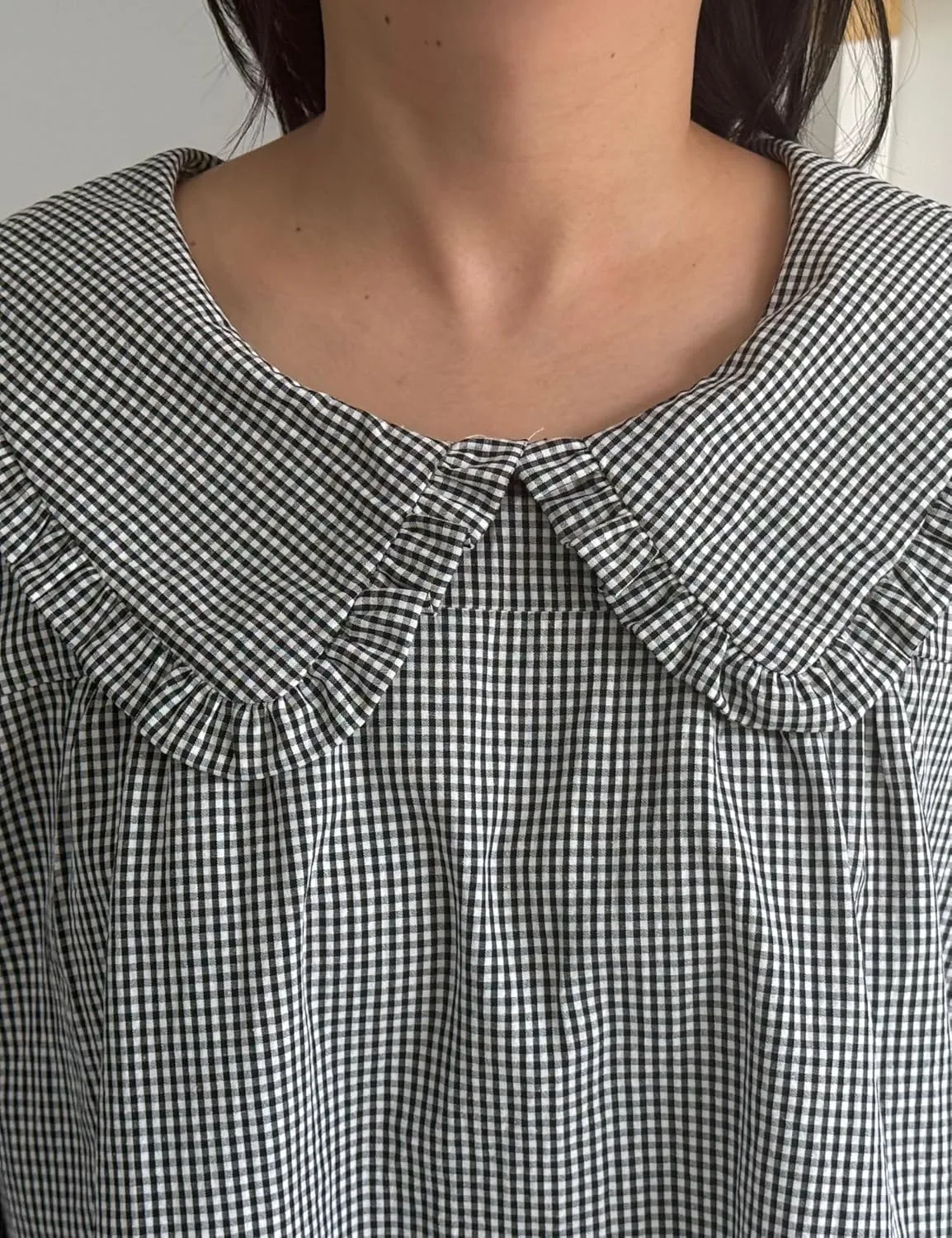2025 Women's Babydoll 3/4 Puff Sleeve Plaid Mini Dress Lapel Doll Collar Loose Y2k Dress