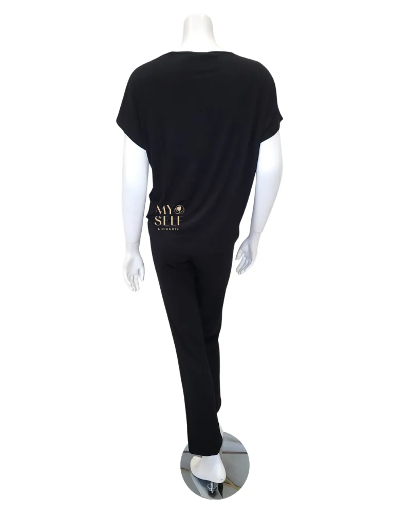 3825 Floral Fantasy Black Lined Pajamas Set
