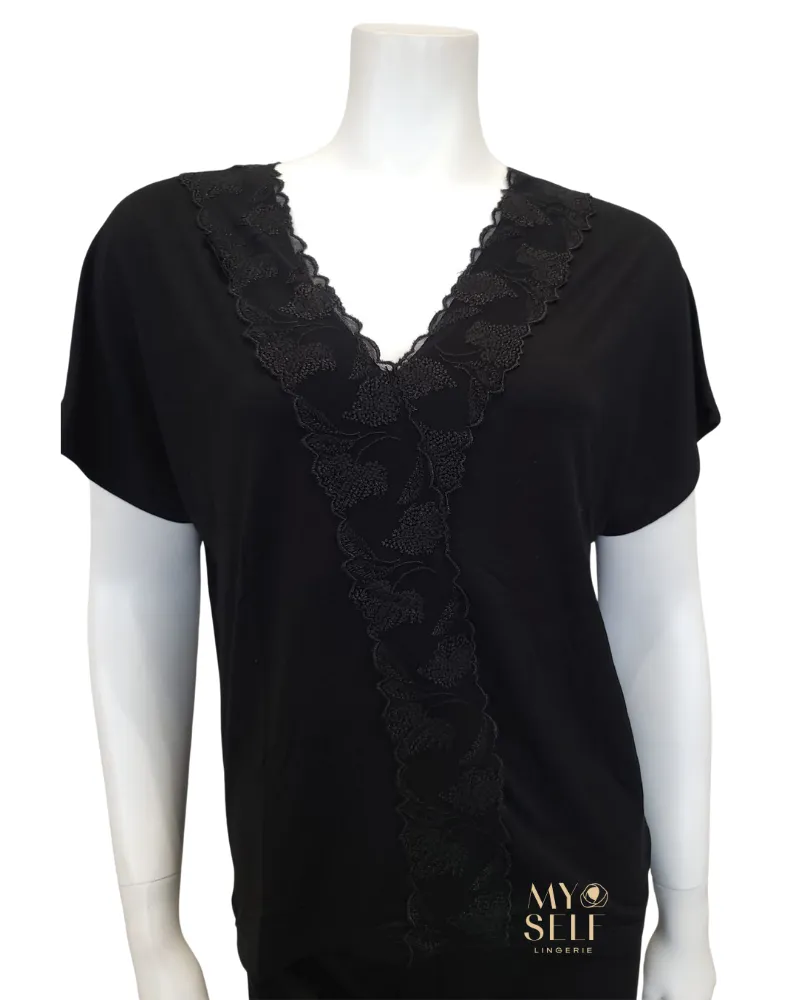 3825 Floral Fantasy Black Lined Pajamas Set