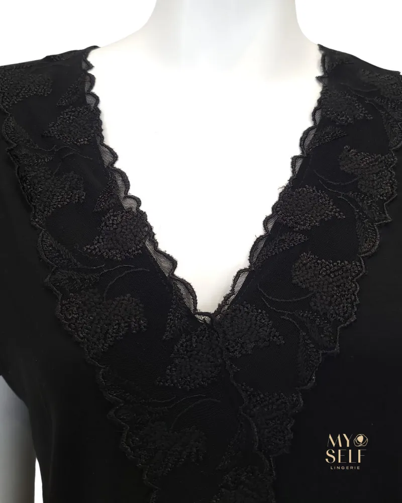 3825 Floral Fantasy Black Lined Pajamas Set