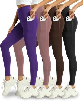 4 Pack Leggings with Pockets for Women - Soft High Waisted Tummy Control Workout Yoga Pants