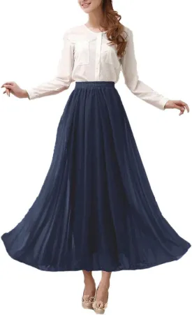 Afibi Womens Chiffon Retro Long Maxi Skirt Beach Ankle Length Skirt