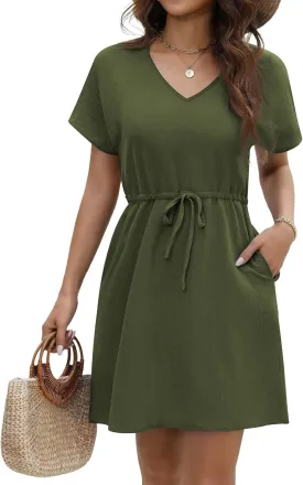 AI'MAGE Women's Swimsuit Cover Up Short Sleeves Bathing Suit Coverup 2025 Bikini Beach Dress for Swimwear with Pockets