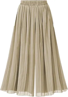 Akklian Women's Elastic Waist Flowy A-Line Pleated Chiffon Palazzo Pants Summer Loose Trendy Wide Leg Lounge Pants Culottes