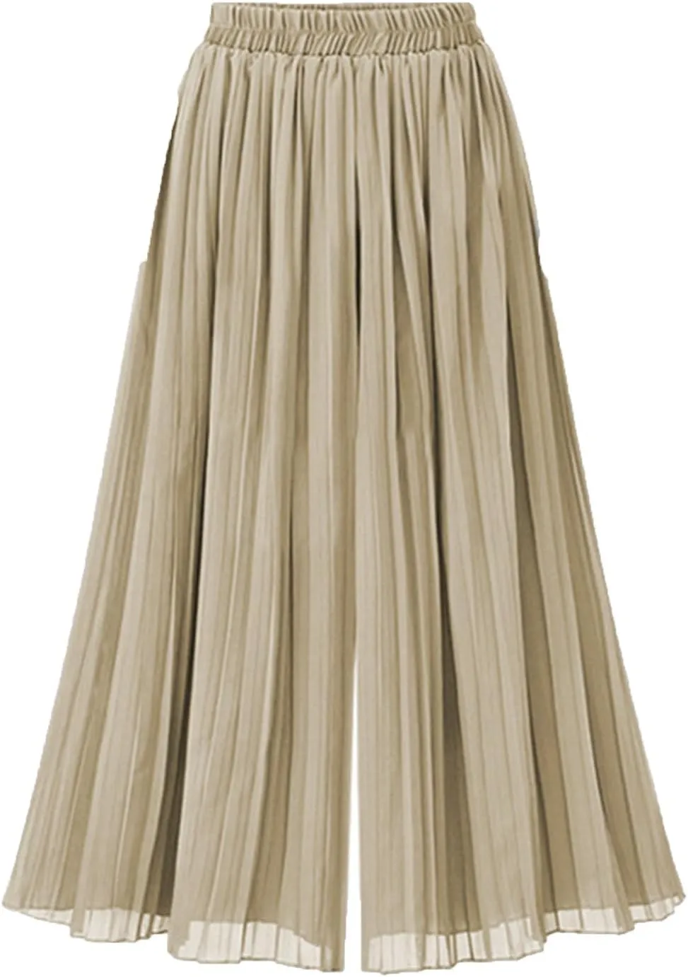 Akklian Women's Elastic Waist Flowy A-Line Pleated Chiffon Palazzo Pants Summer Loose Trendy Wide Leg Lounge Pants Culottes
