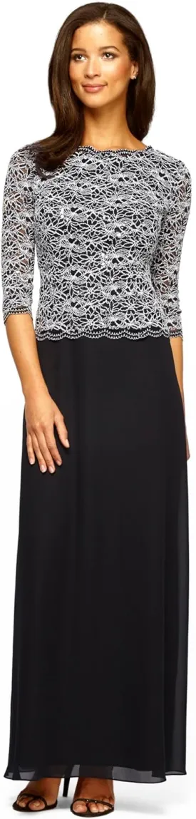 Alex Evenings Women's 3/4 Sleeve Stretch Lace Bodice One Piece Mother of The Bride Dress (Petite and Regular Sizes)