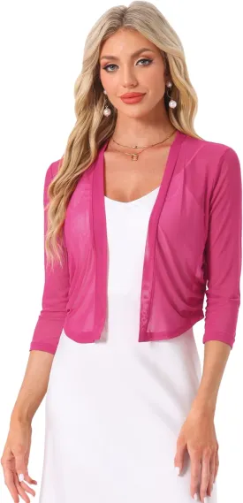 Allegra K Sheer Mesh Bolero Shrugs for Women's Elegant 3/4 Sleeve Lightweight Cropped Cardigan