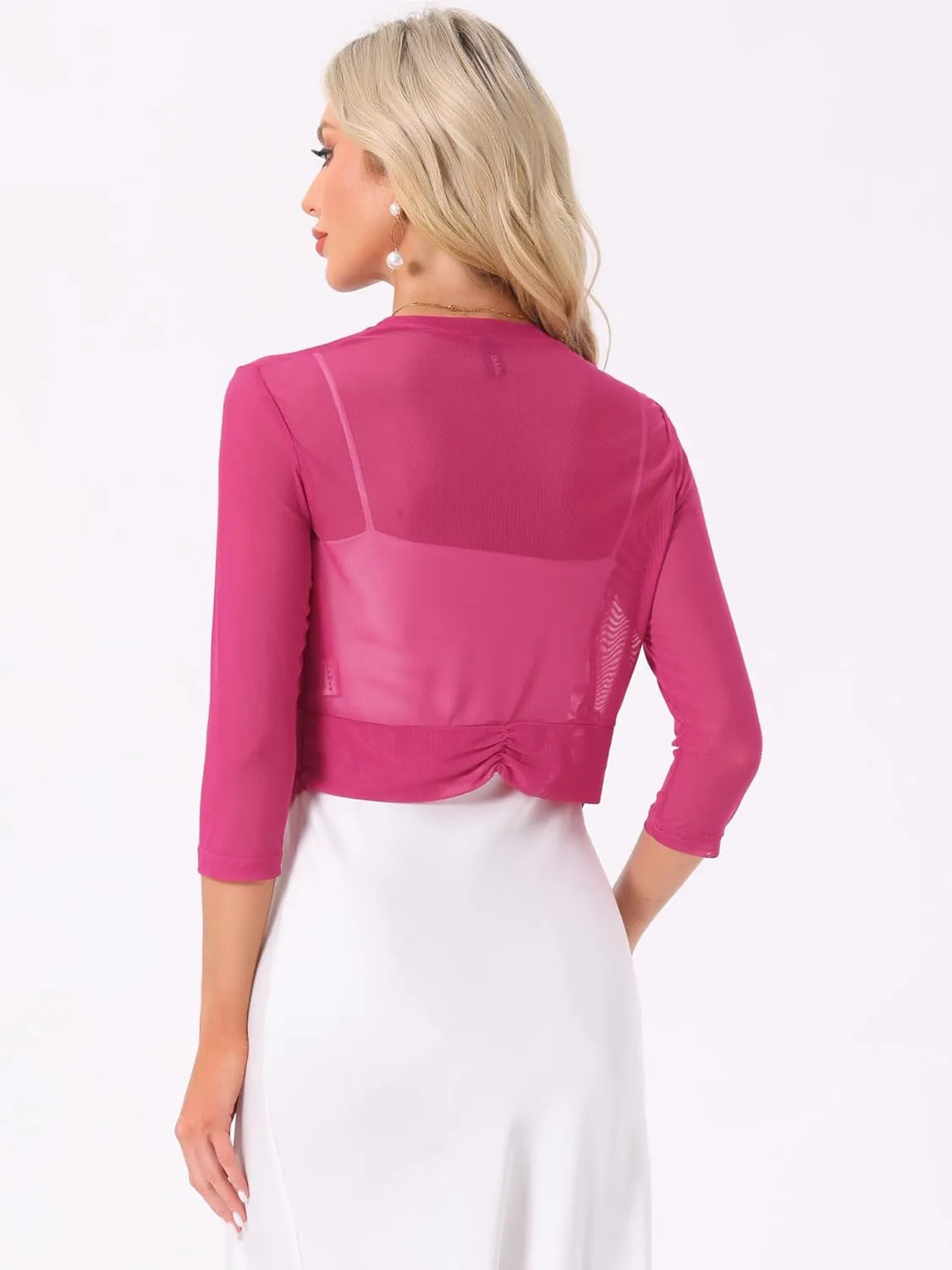 Allegra K Sheer Mesh Bolero Shrugs for Women's Elegant 3/4 Sleeve Lightweight Cropped Cardigan