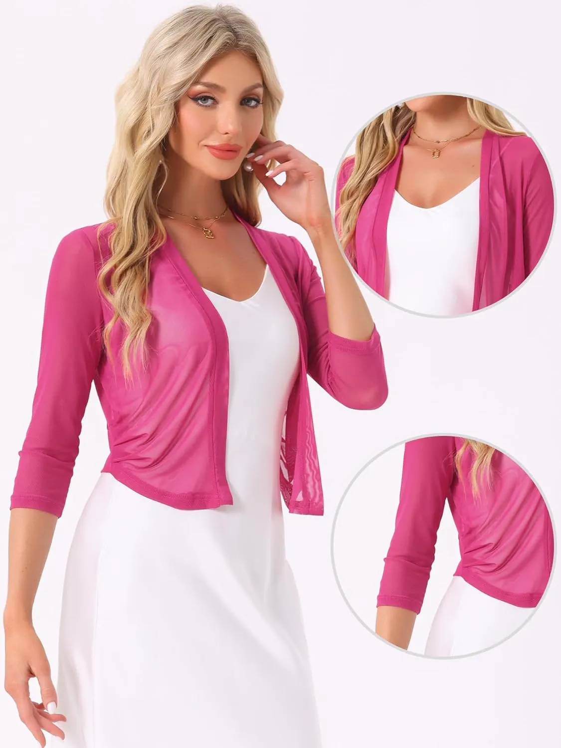 Allegra K Sheer Mesh Bolero Shrugs for Women's Elegant 3/4 Sleeve Lightweight Cropped Cardigan
