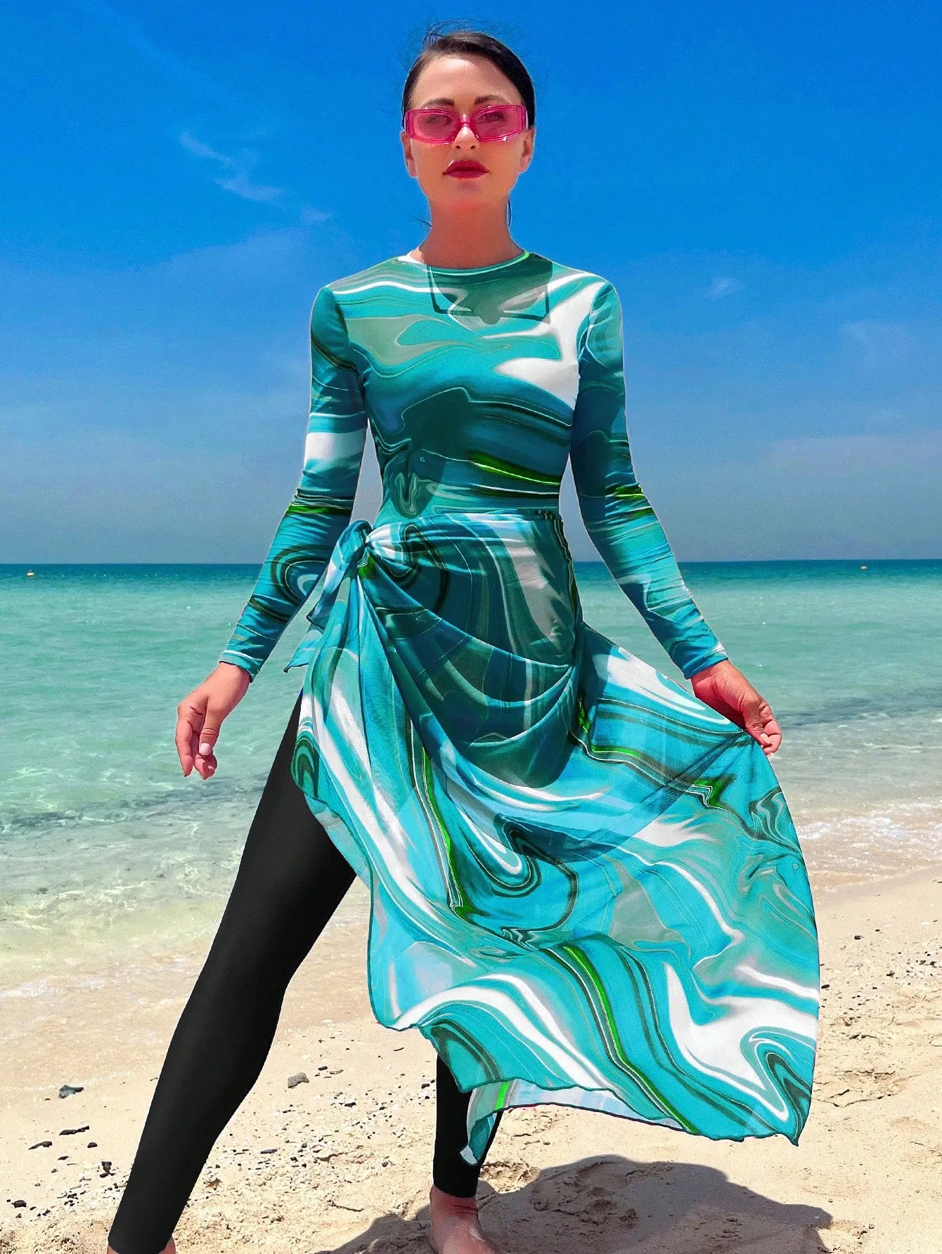 Allover Print One Piece Swimsuit With Beach Skirt SS23