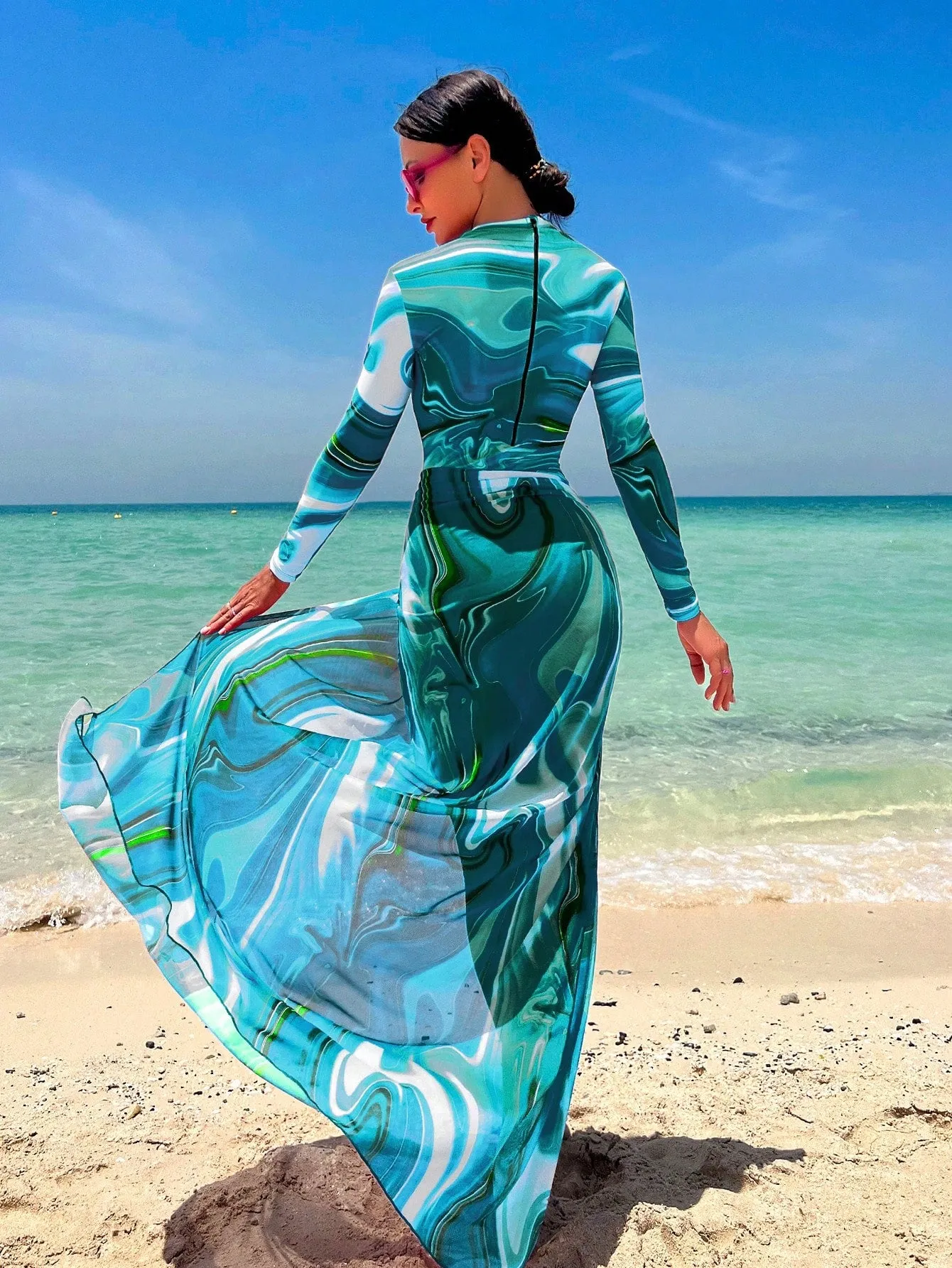 Allover Print One Piece Swimsuit With Beach Skirt SS23