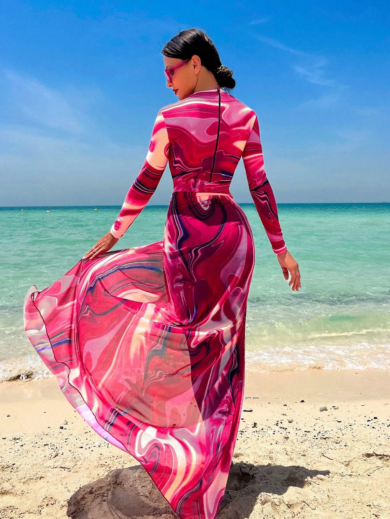 Allover Print One Piece Swimsuit With Beach Skirt SS23