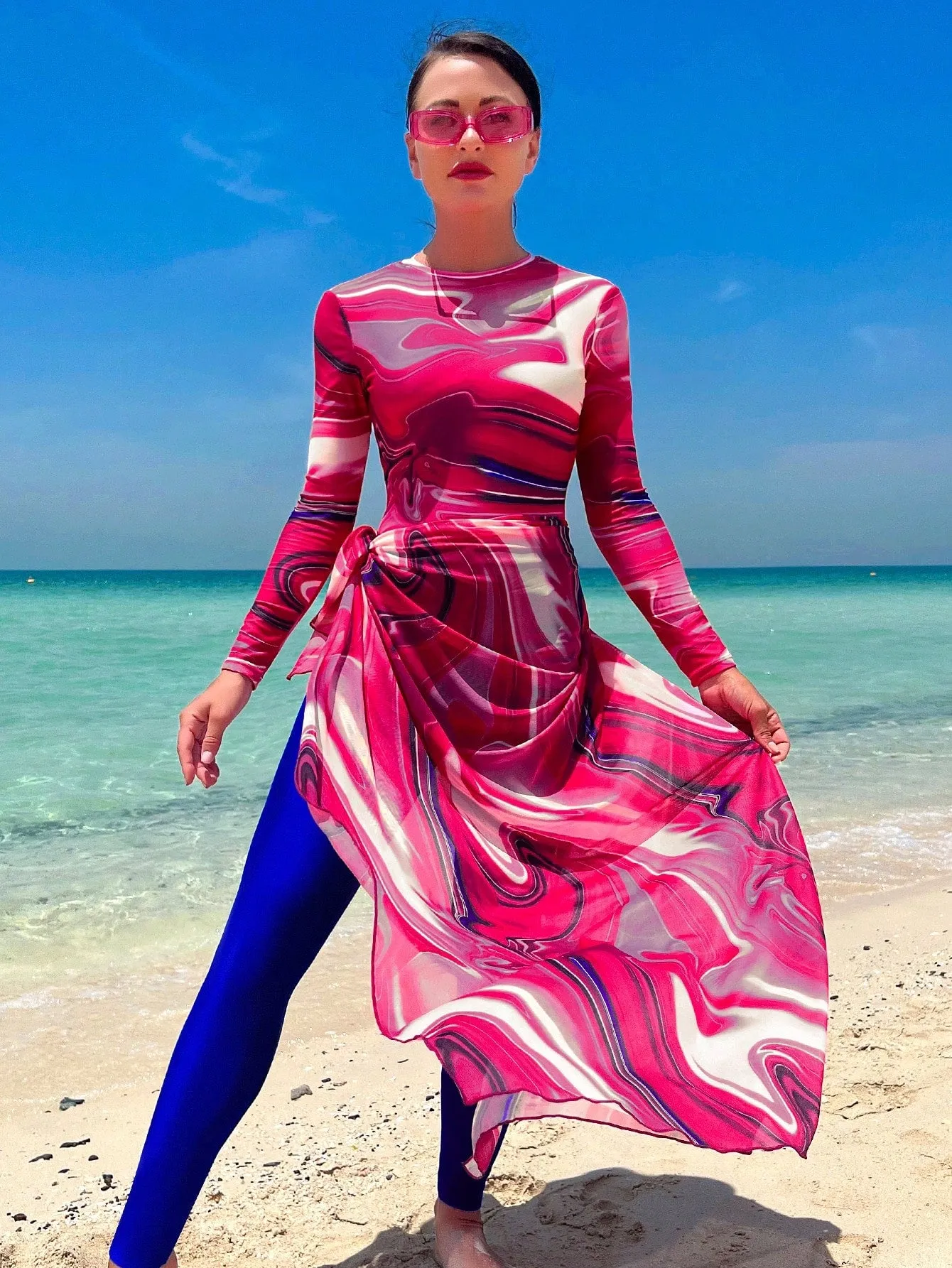 Allover Print One Piece Swimsuit With Beach Skirt SS23