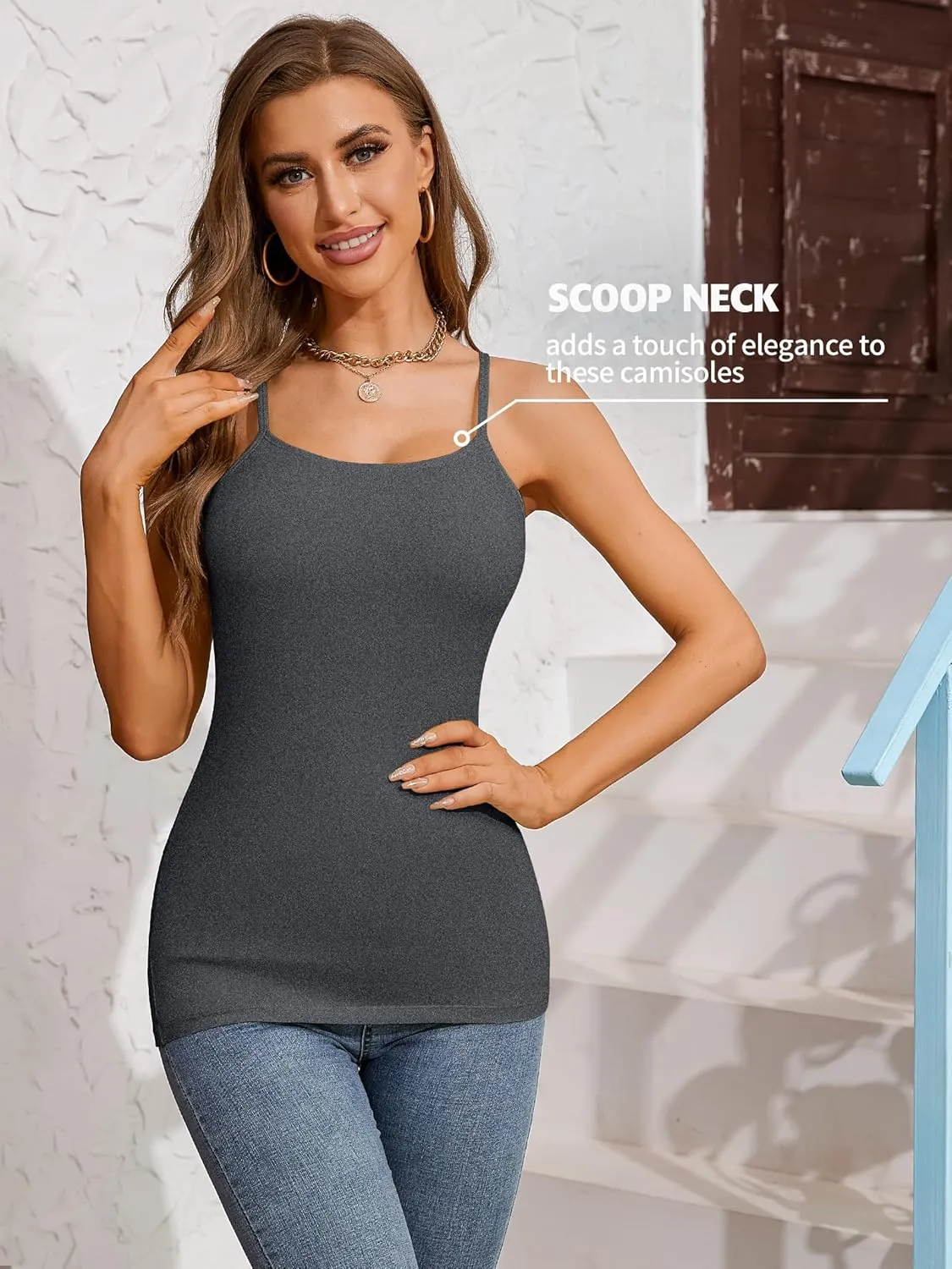 ATTRACO Women's Cotton Camisole Shelf Bra Spaghetti Straps Tank Top