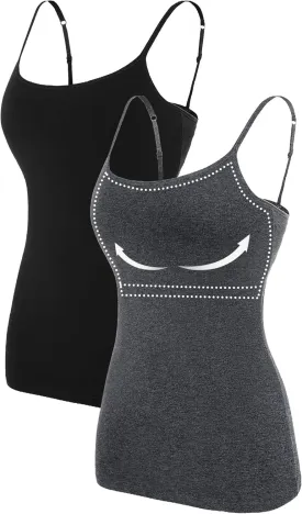 ATTRACO Women's Cotton Camisole Shelf Bra Spaghetti Straps Tank Top