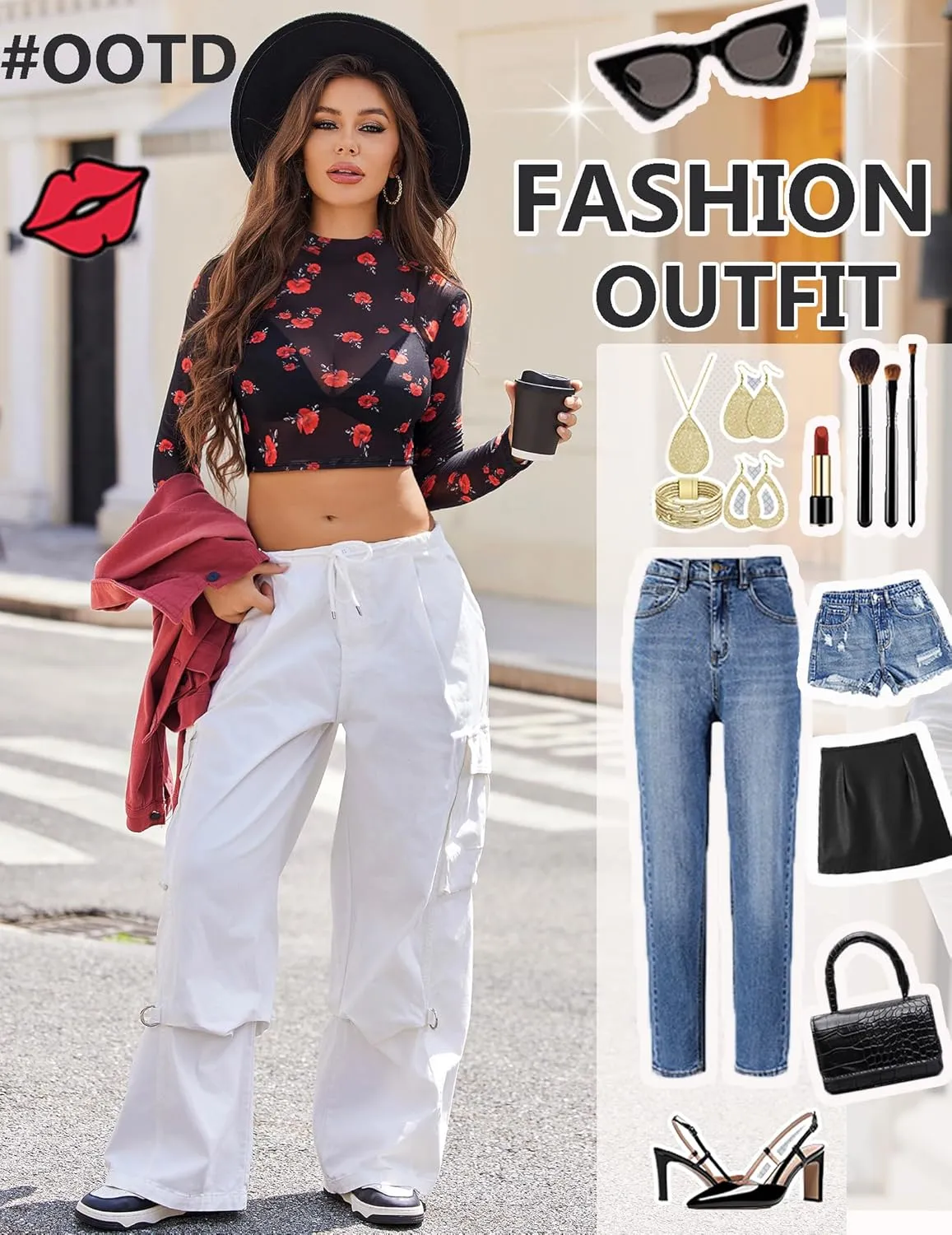 Avidlove Mesh Top Mesh Crop Top for Women Y2K Long Sleeve Mock Neck Top S-XXL