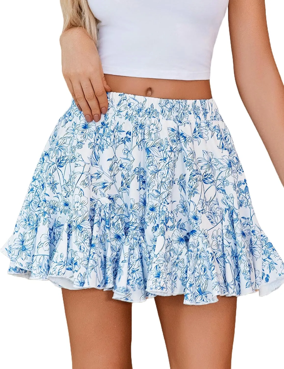Avidlove Women's Pleated Skater Skirt Basic Casual High Waisted Ruffles Flared Mini Lingerie Skirts