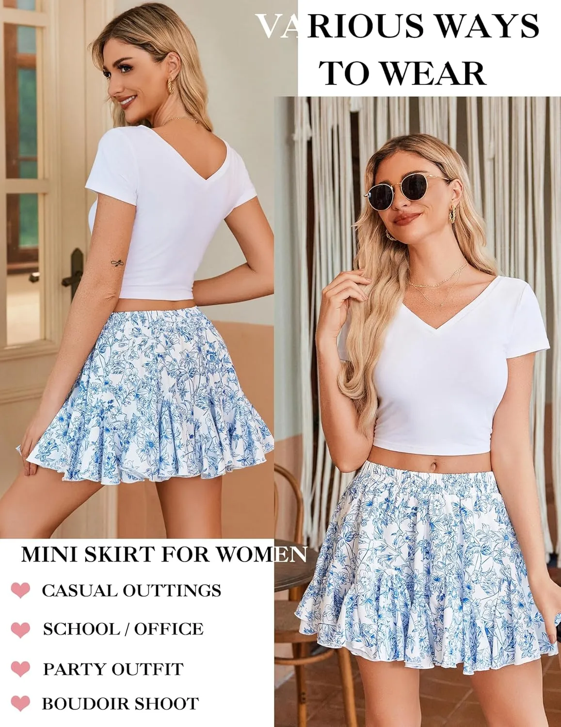 Avidlove Women's Pleated Skater Skirt Basic Casual High Waisted Ruffles Flared Mini Lingerie Skirts