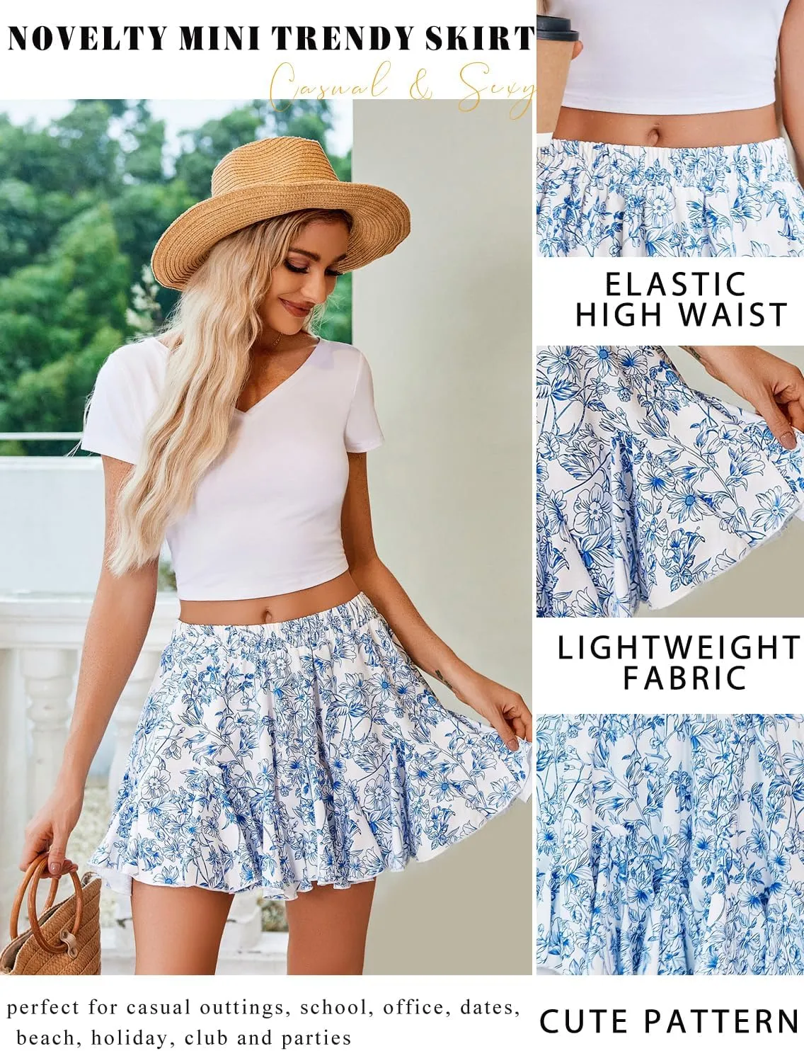 Avidlove Women's Pleated Skater Skirt Basic Casual High Waisted Ruffles Flared Mini Lingerie Skirts