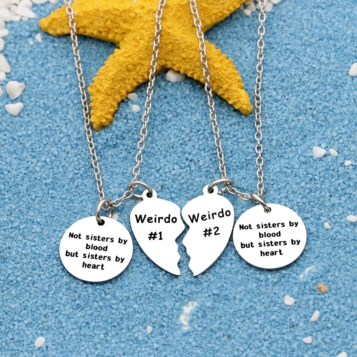 Best Friends Necklace Gift,2pcs Heart Pendant Adjustable Long Necklace"Side by side or miles apart best friends are always close at heart"Friendship Jewelry