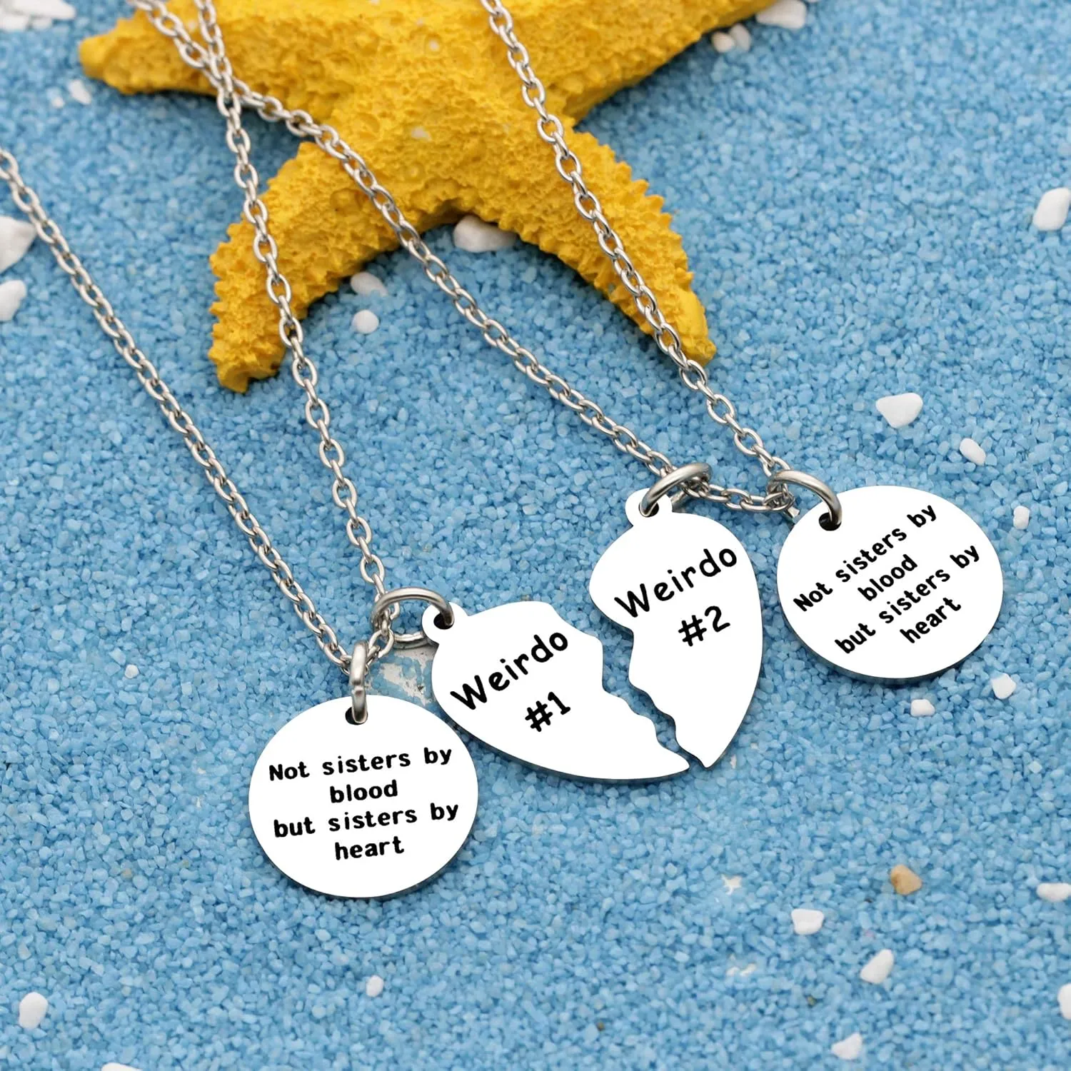 Best Friends Necklace Gift,2pcs Heart Pendant Adjustable Long Necklace"Side by side or miles apart best friends are always close at heart"Friendship Jewelry