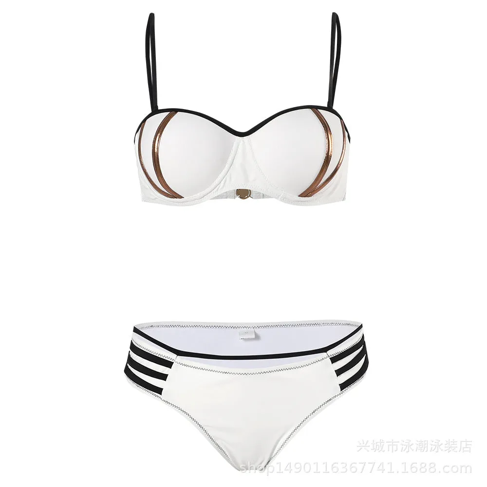 Bikini withGold Bars Print and Hard Cup Separated Swimsuit