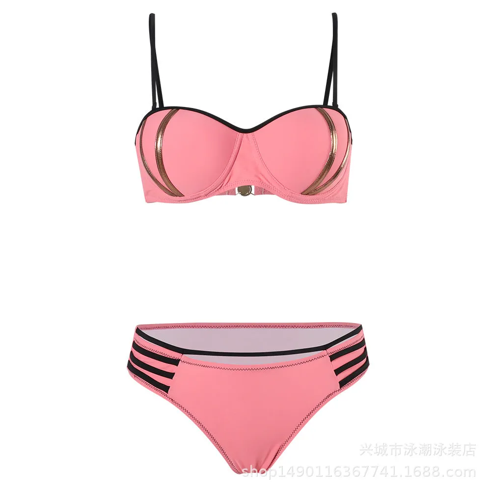 Bikini withGold Bars Print and Hard Cup Separated Swimsuit