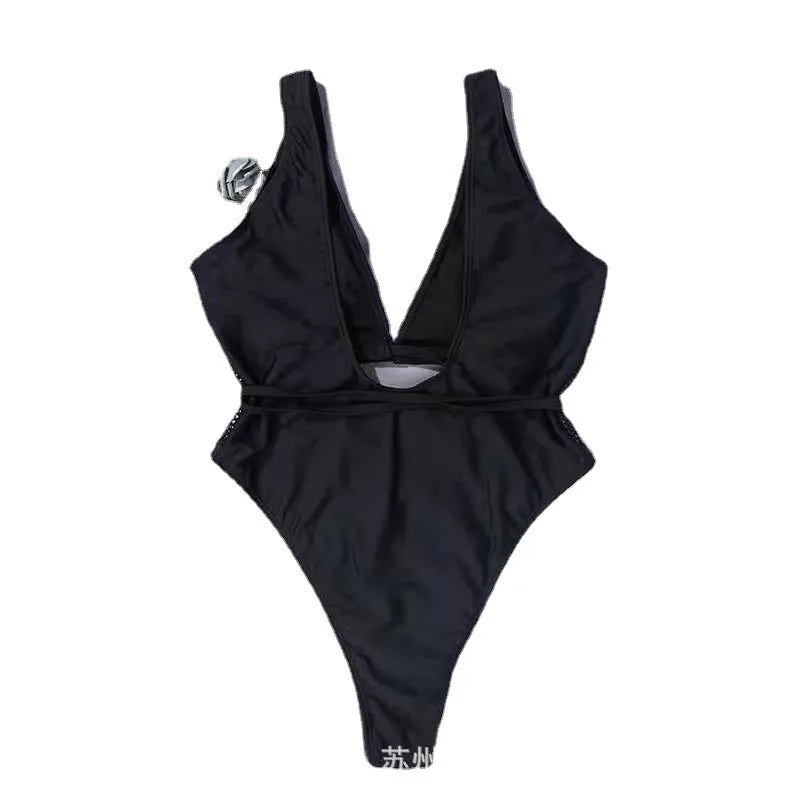 Black Cutout Grid One-piece Swimsuit