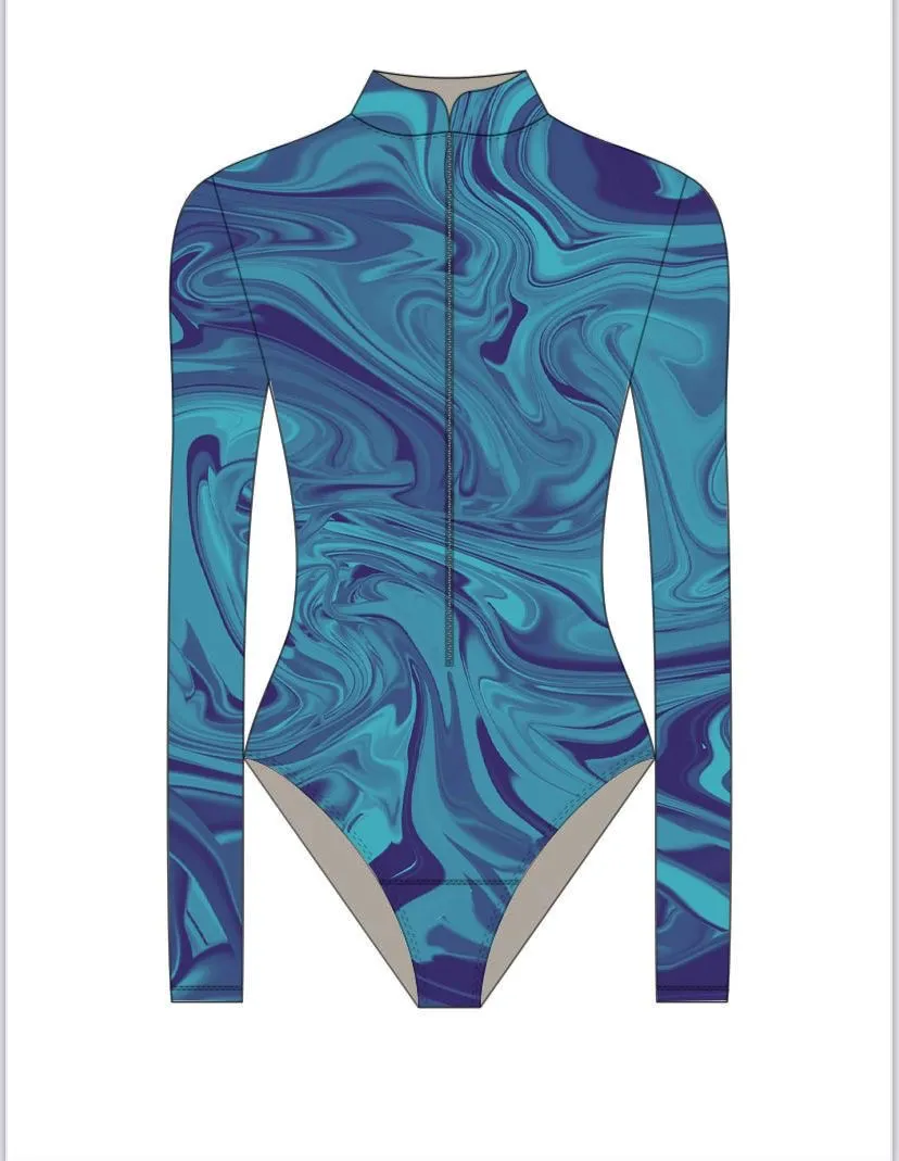 Blue marble beachkini one- piece