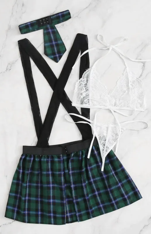Blue Zone Planet |  Plaid Sleeveless Babydoll Lingerie with Tie
