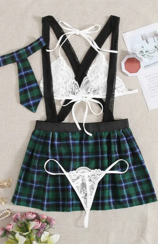 Blue Zone Planet |  Plaid Sleeveless Babydoll Lingerie with Tie