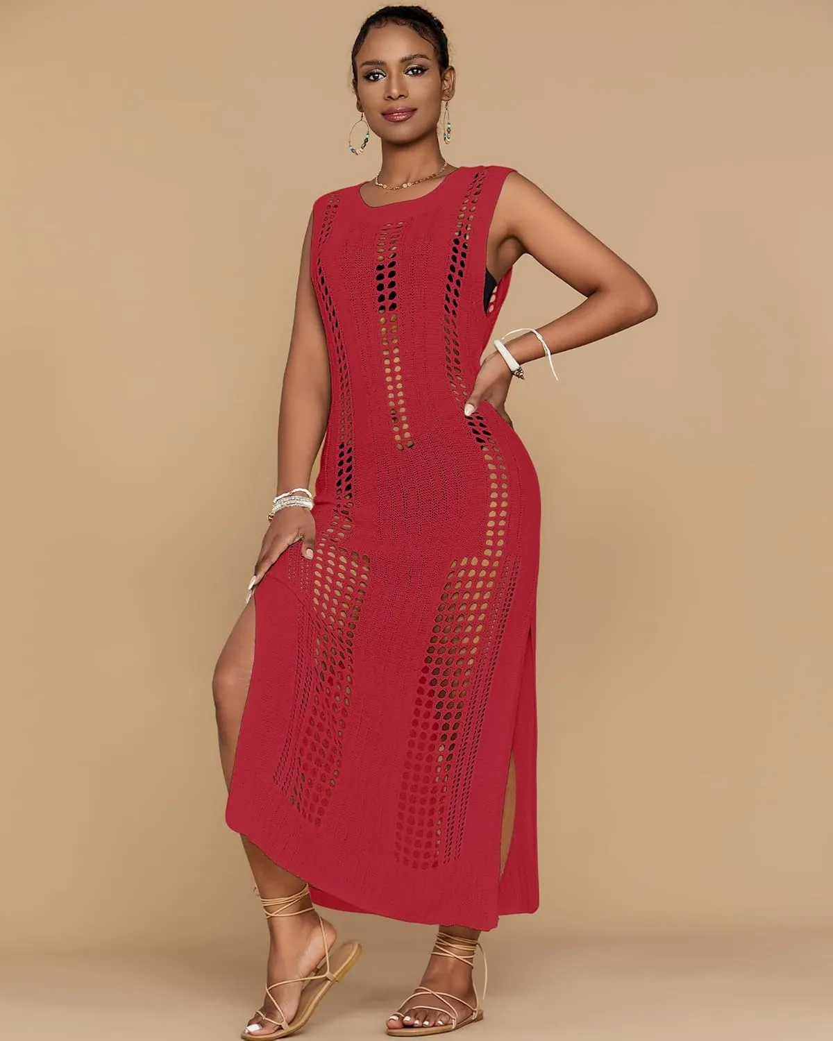 Bsubseach Crochet Beach Cover Ups for Women Sleeveles Swimsuit Coverups Hollow Out Summer Knit Bikini Beachwear