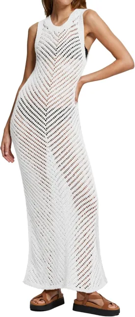 Bsubseach Women Crochet Swimsuit Cover Up Sleeveless Hollow Out Long Swim Coverup Beach Dress