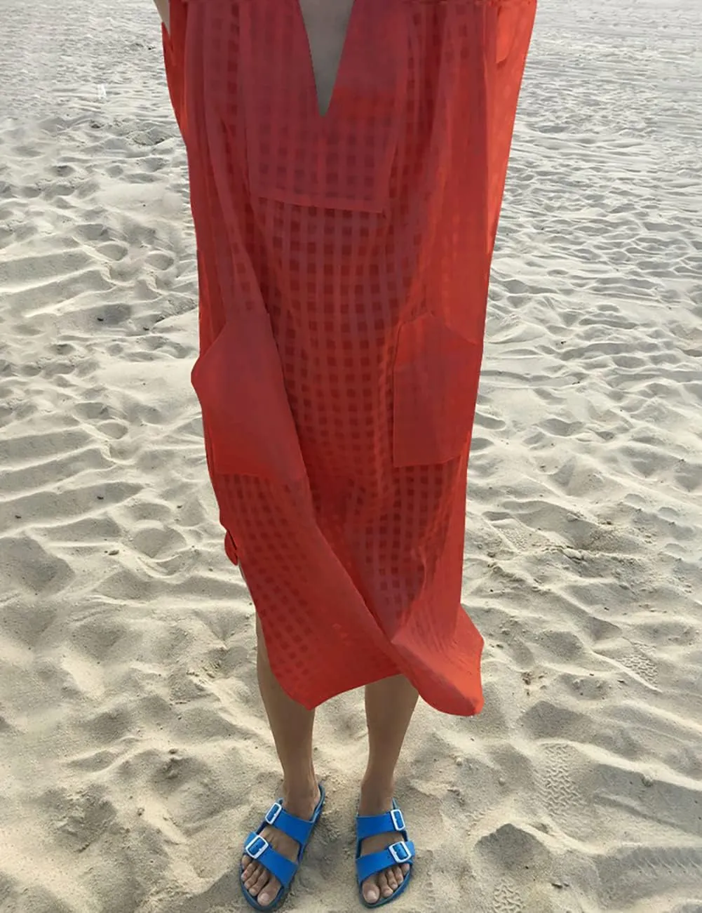 Bsubseach Women Plaid Swimsuit Cover Up V Neck Kaftan Dresses Caftan Maxi Dress