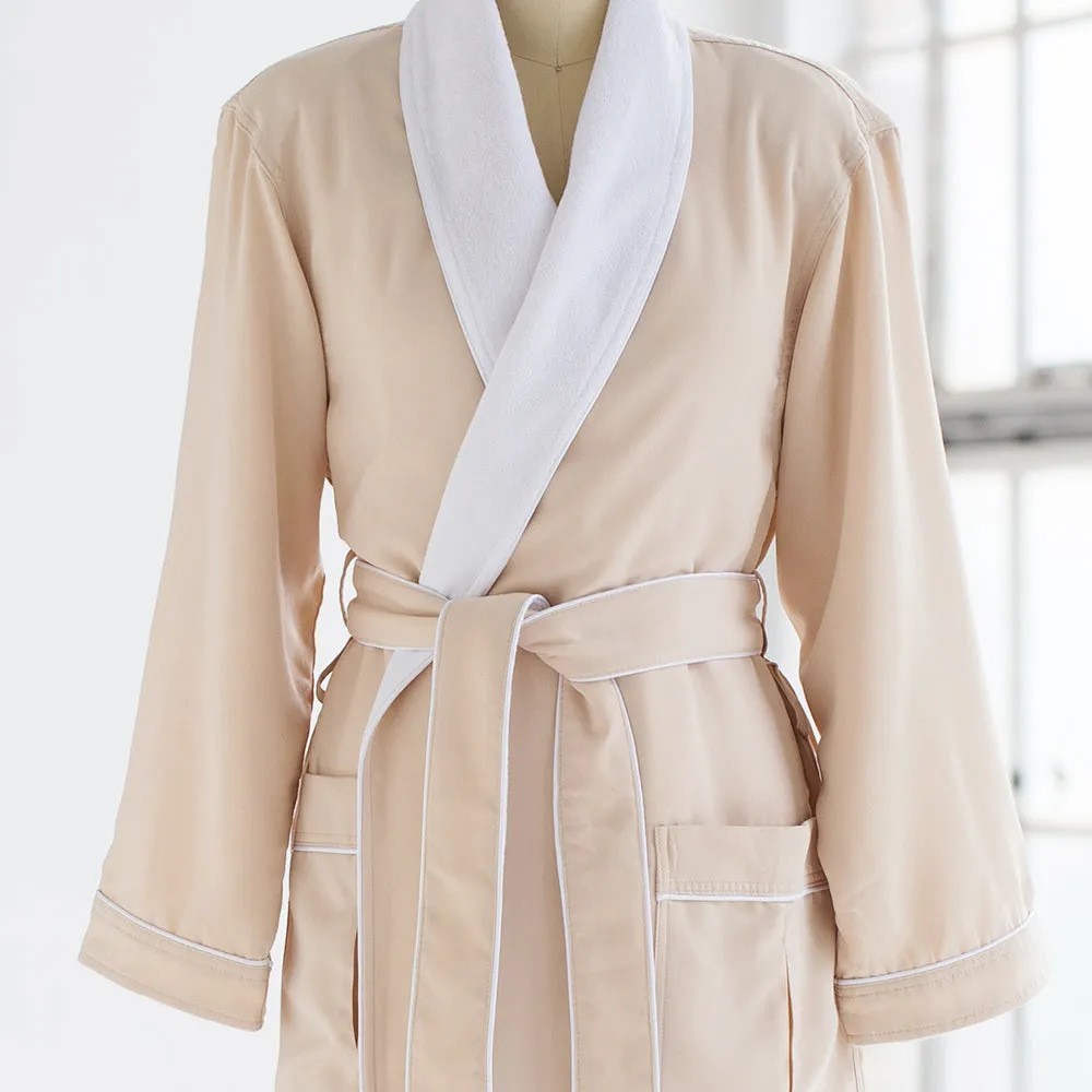 Classic Terry Cloth Spa Robe - Stone/White