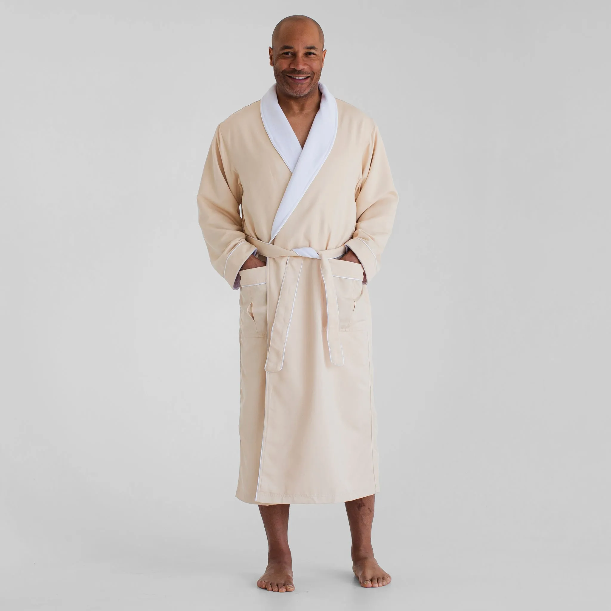 Classic Terry Cloth Spa Robe - Stone/White