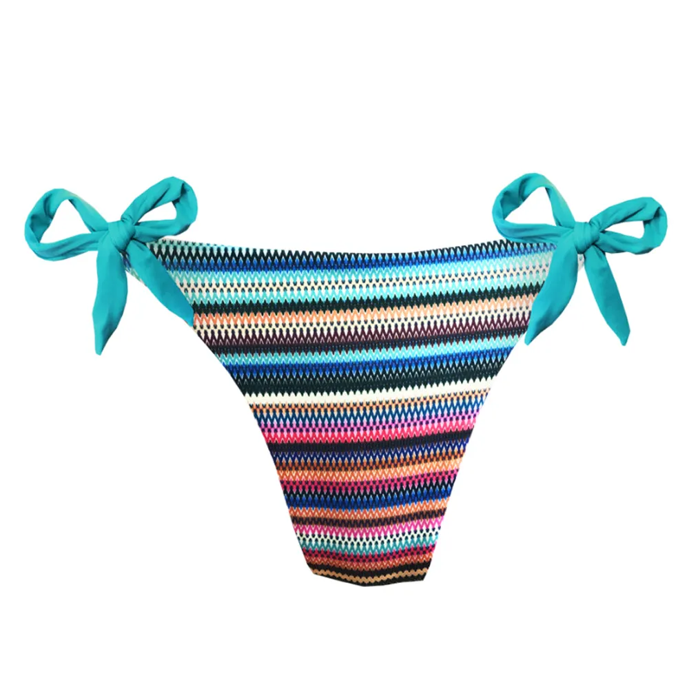 Colorful Stripes Brazilian Tie Side Scrunch Bikini Bottom