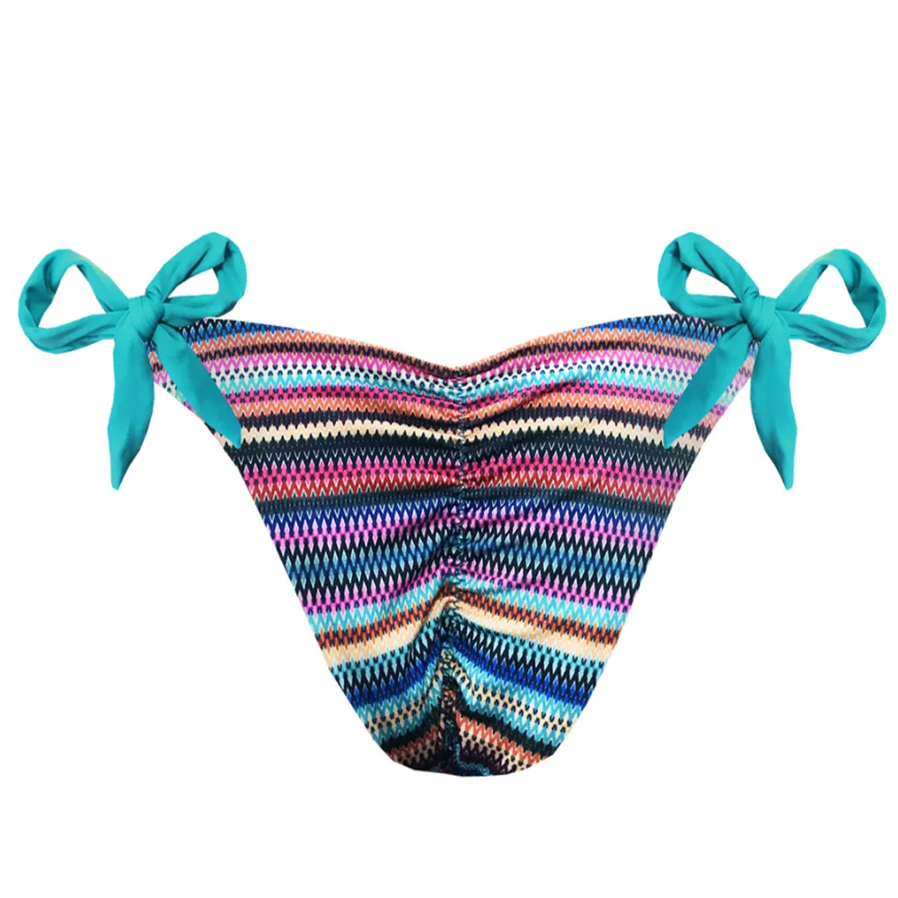 Colorful Stripes Brazilian Tie Side Scrunch Bikini Bottom