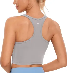 CRZ YOGA Butterluxe Womens Y-Back Racerback Longline Sports Bra - Padded Scoop Neck Workout Crop Tank Top with Built in Pads