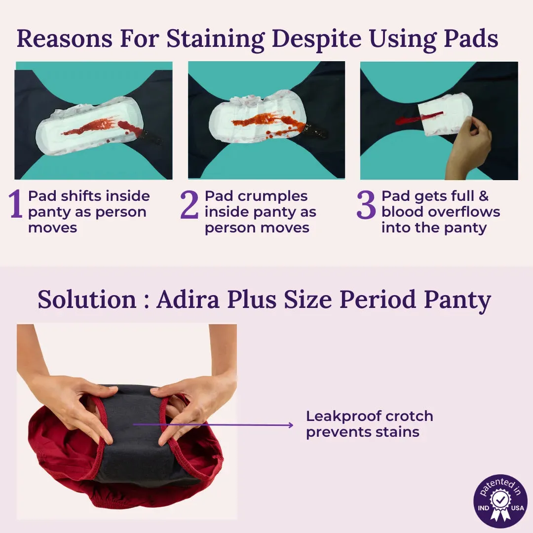 Curvy Women Period Panties For Stain Free Period | Hipster Fit | Leak Proof | Use with Pad For Hygiene | Prevents Front & Back Stains | 2 Pack