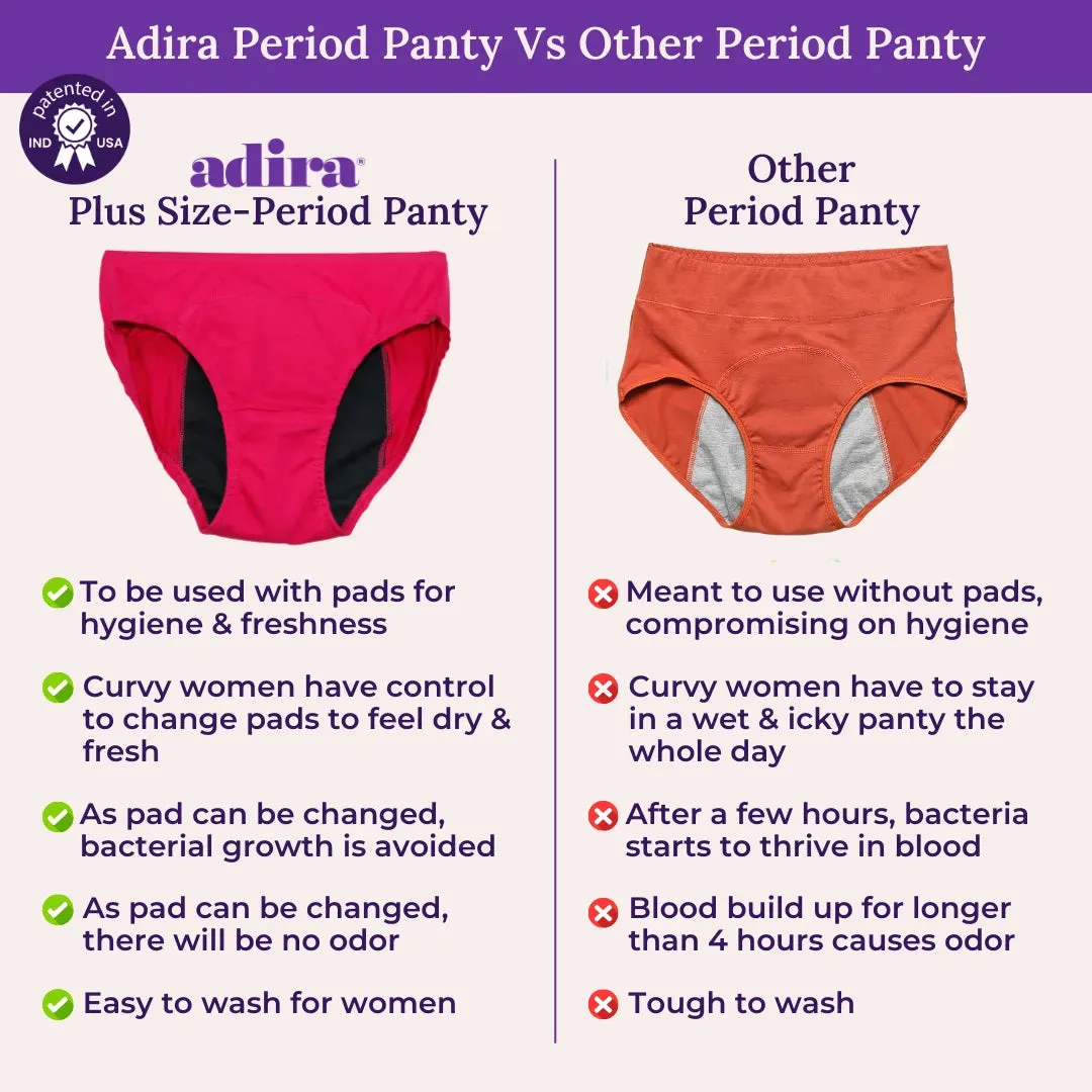 Curvy Women Period Panties For Stain Free Period | Hipster Fit | Leak Proof | Use with Pad For Hygiene | Prevents Front & Back Stains | 2 Pack