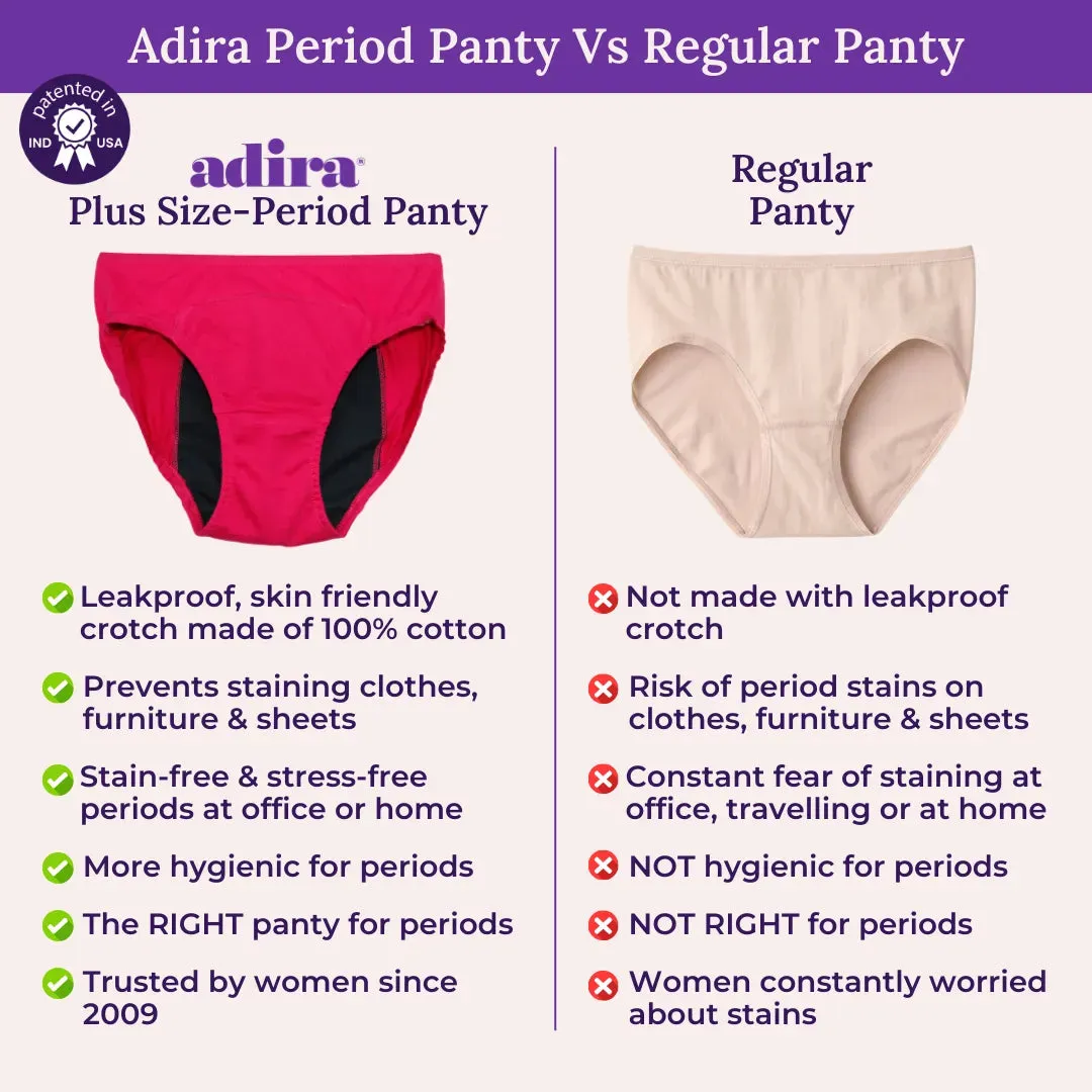Curvy Women Period Panties For Stain Free Period | Hipster Fit | Leak Proof | Use with Pad For Hygiene | Prevents Front & Back Stains | 2 Pack