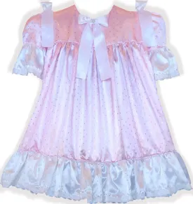 Custom Fit Pink White Satin Silver Stars Adult Sissy Nightgown by Leanne's