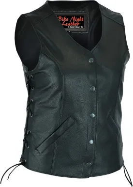 Daniel Smart Motorcycle Vest for Women Open Neck Leather Vest with Unique Design and Concealment Carry Pockets