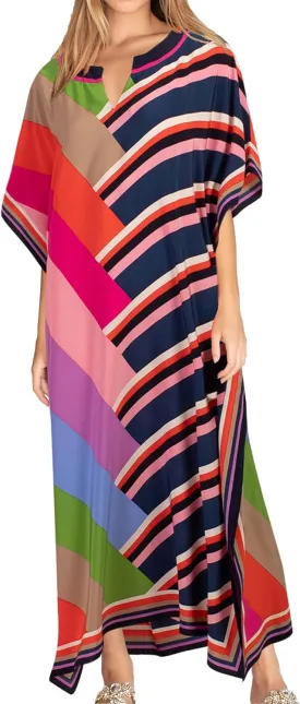Eddoyee Women Long Print Swimwear Cover Up Sexy V Neck Side Split Beach Caftans Lounge Dresses